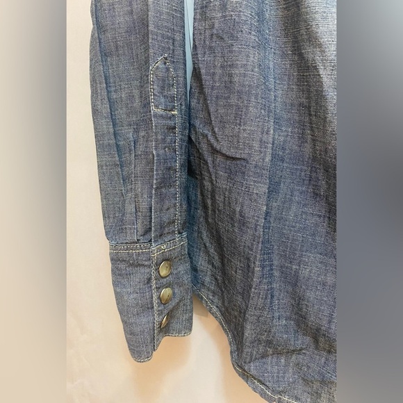 LUCKY BRAND WESTERN SNAP FRONT COTTON DENIM SHIRT TOP BUTTON DOWN SIZE XS - Picture 4 of 9